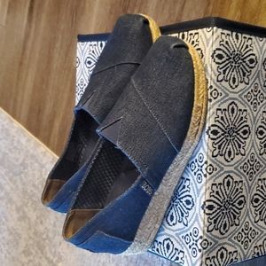 Bobs Blue Denim Wedge Slip Ons